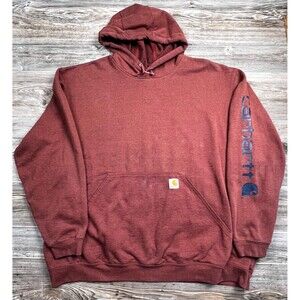 Carhartt Hoodie Men's 3XL Large Rust Burgundy Loose Fit Sweatshirt Work Wear